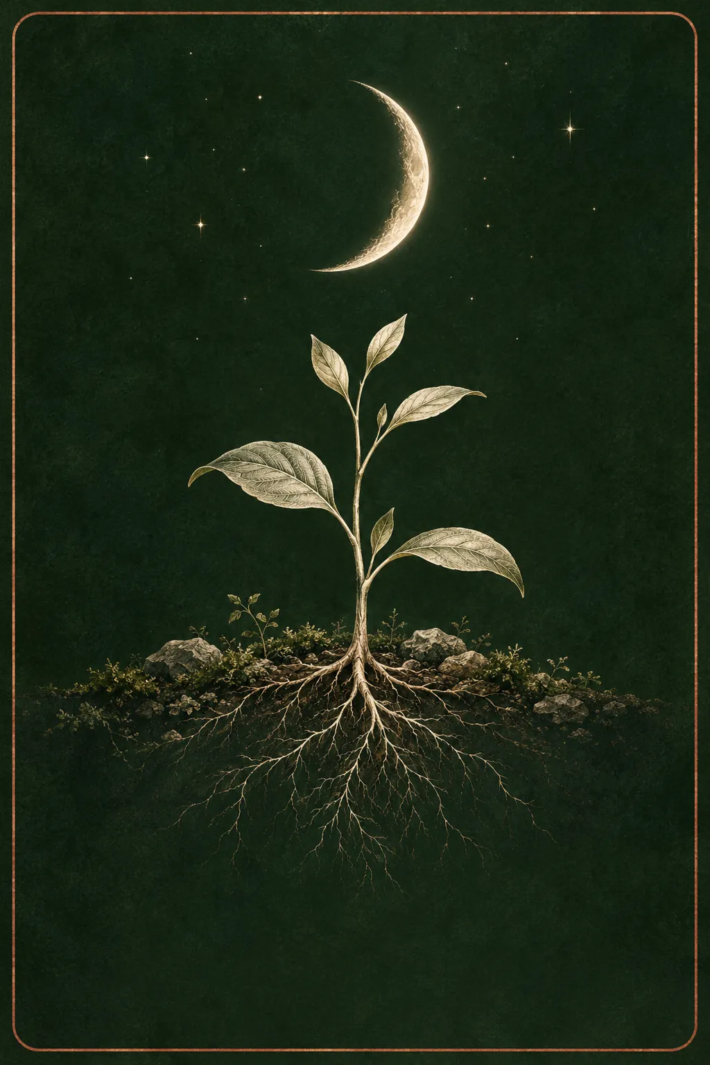 Luna creciente sobre un paisaje en calma