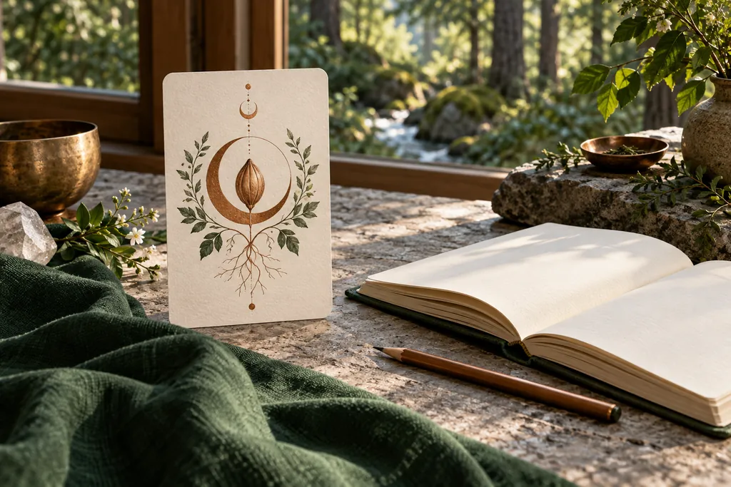 Una carta botánica junto a un cuaderno abierto y un lápiz sobre una mesa de piedra